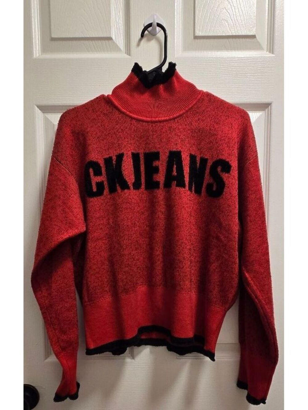 Calvin Klein Jeans Red and Black Logo Sweater Medium